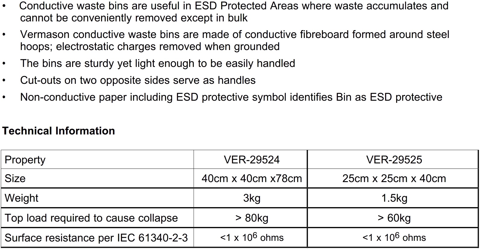 פחי אשפה אנטי סטטיים VEMASON ESD